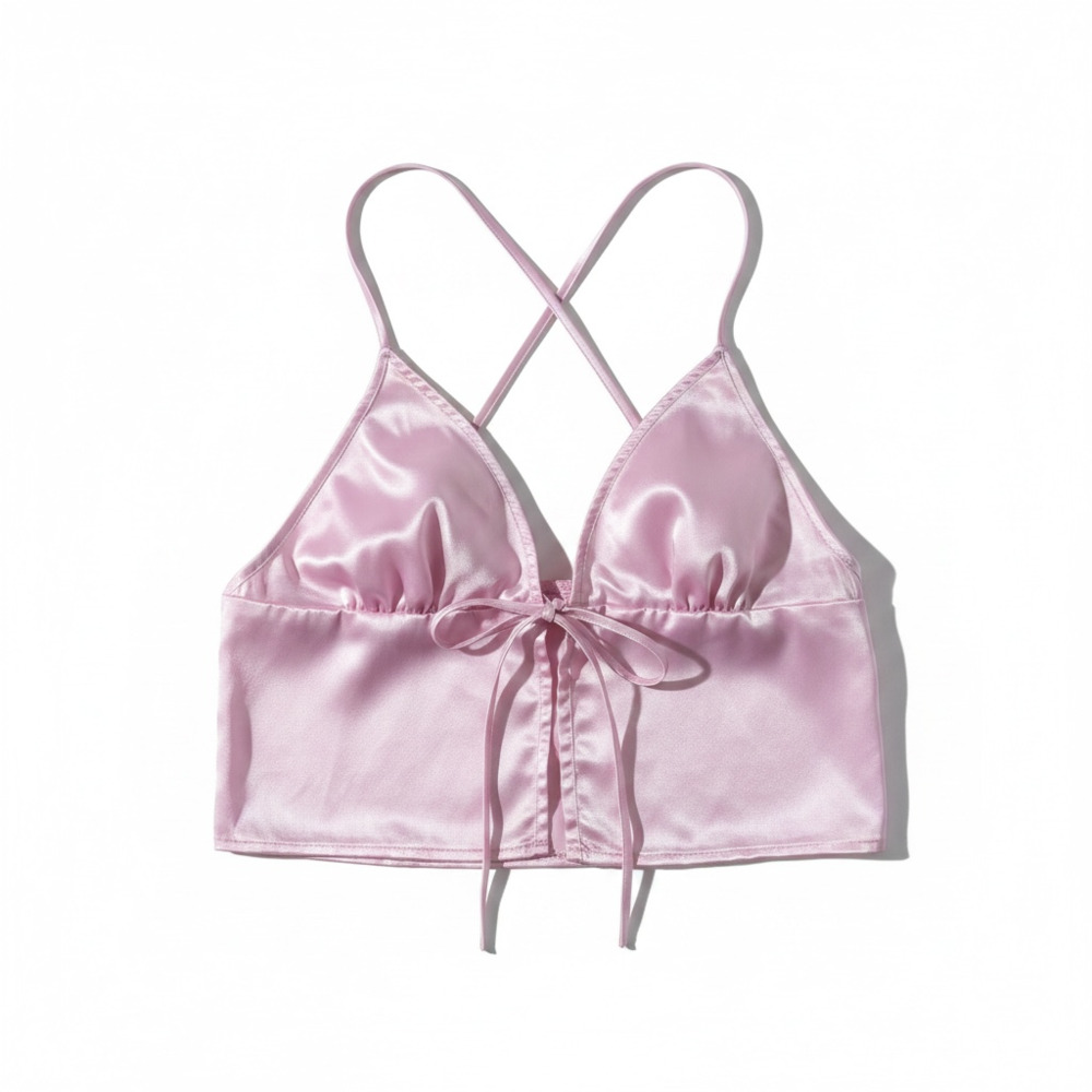 DIVIDED by H&M Pink Satin Tie-Front Cropped Cami Top